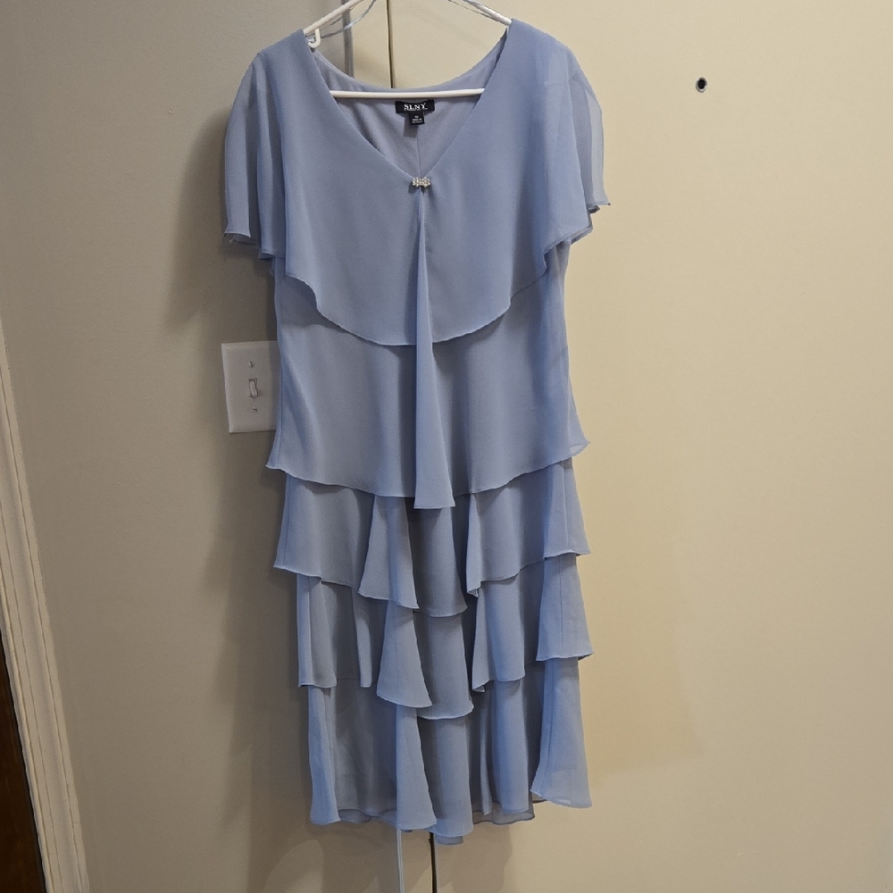 S.L. Fashions Soft Blue Tiered Midi Dress